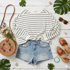 maurices Striped Textured Pullover Top | White & Black | 2X